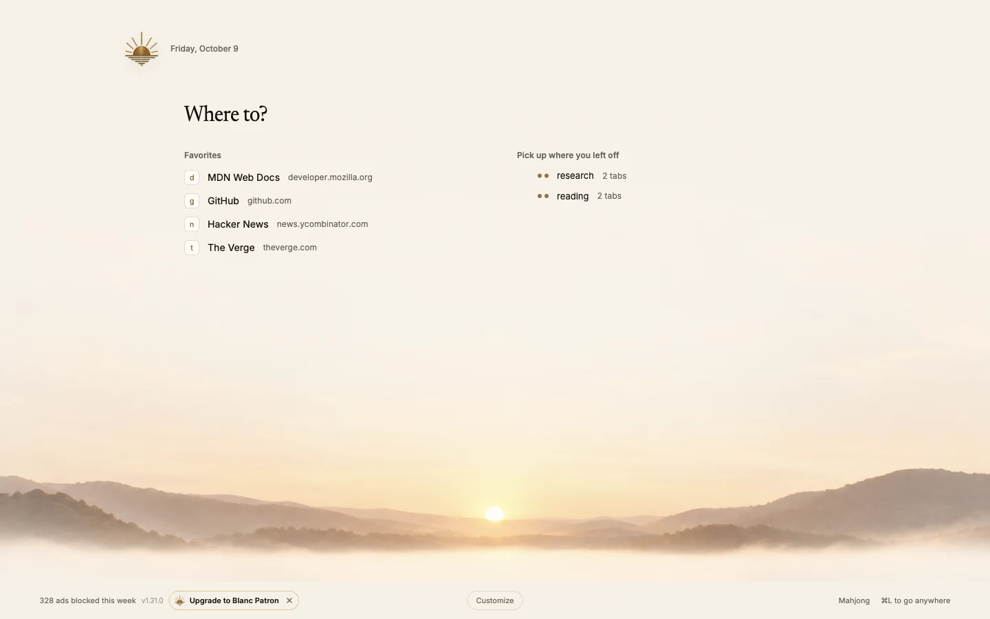 Blanc v1.21.0 Ledger Start Page capture